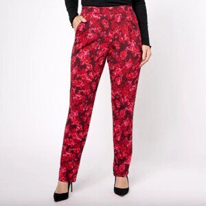 Isaac Mizrahi Tall Printed Pebble Knit Straight Leg Pants , Wine Sz a620550